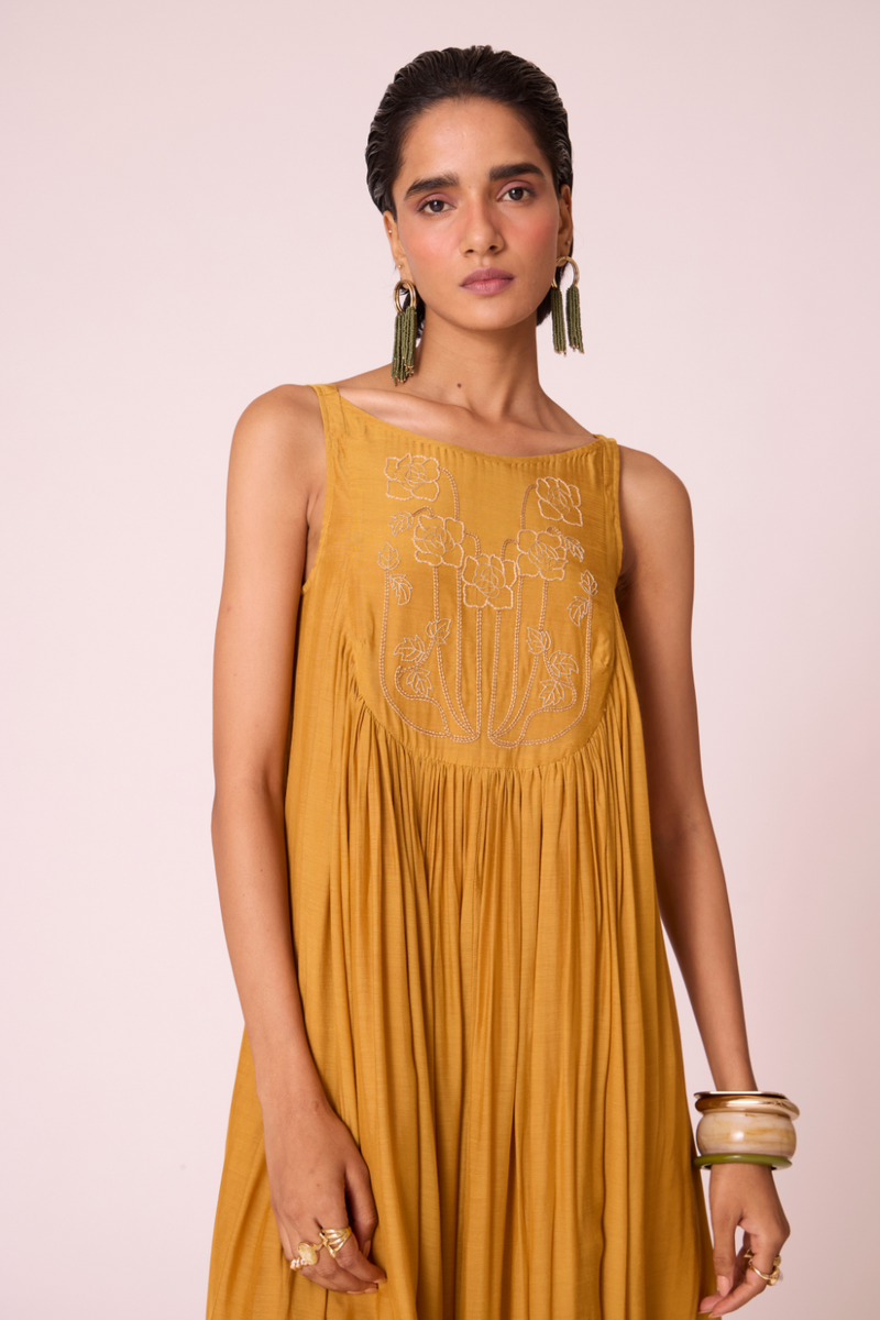 Zvuk Yellow Embroidered Maxi Dress by The Summer House in yellow color for women in Singapore