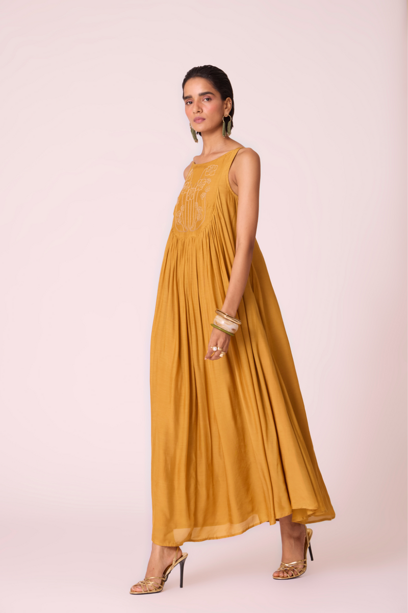 Zvuk Yellow Embroidered Maxi Dress by The Summer House in yellow color for women in Singapore