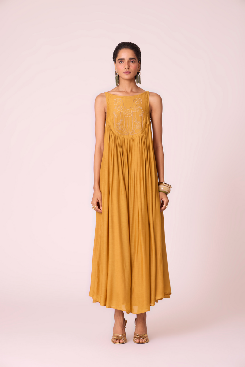 Zvuk Yellow Embroidered Maxi Dress by The Summer House in yellow color for women in Singapore