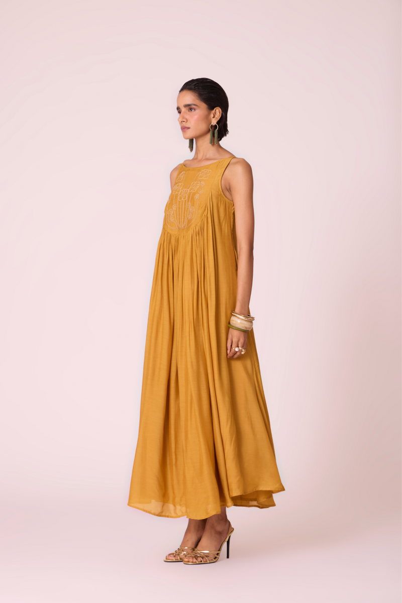 Zvuk Yellow Embroidered Maxi Dress by The Summer House in yellow color for women in Singapore