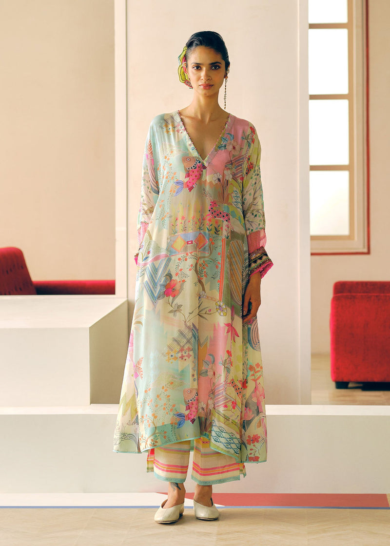 Zyra Ivory Gulrang Kaftan Kurta Set crepe kurta/kurta set by Rajiramniq in ivory for women in Singapore