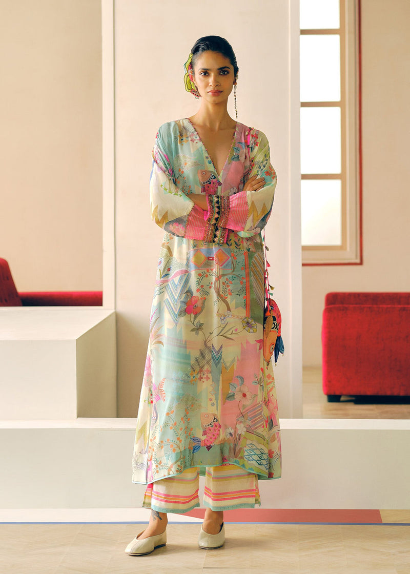 Zyra Ivory Gulrang Kaftan Kurta Set crepe kurta/kurta set by Rajiramniq in ivory for women in Singapore