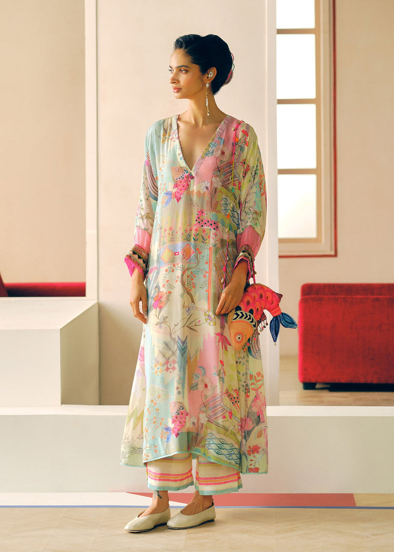 Zyra Ivory Gulrang Kaftan Kurta Set crepe kurta/kurta set by Rajiramniq in ivory for women in Singapore