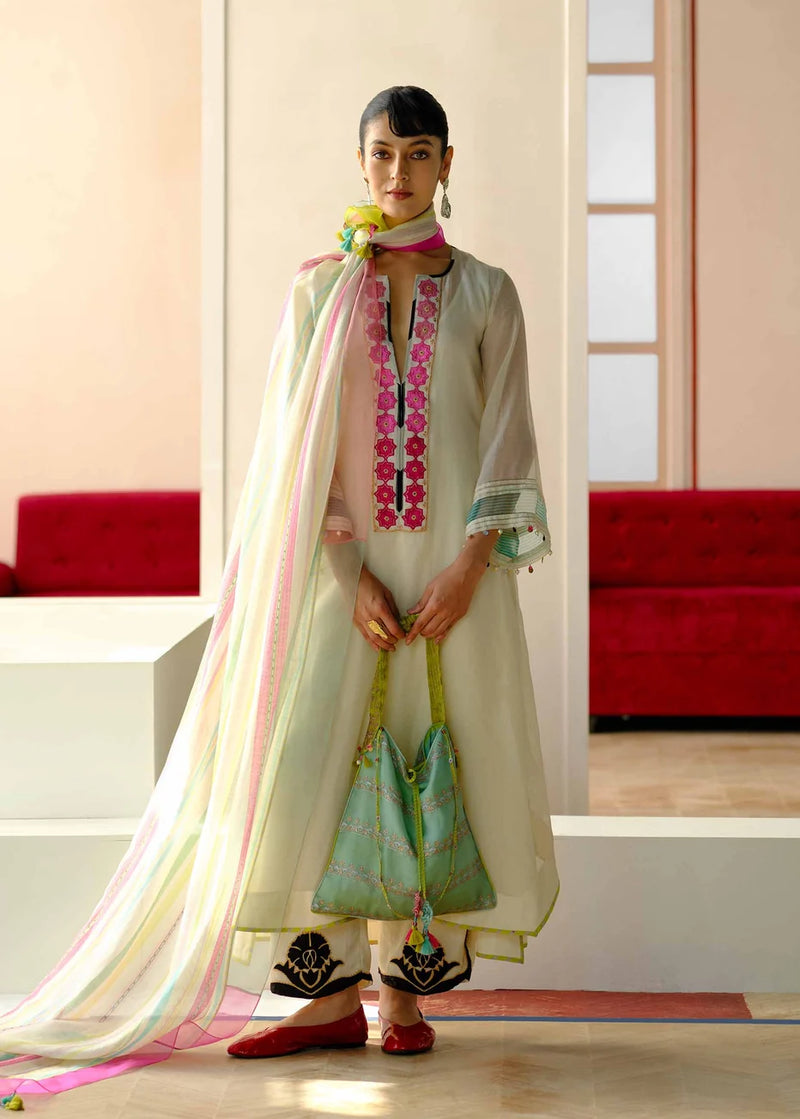 RRFP26-12 RR128509 GULTARA NECK KURTA SET (IVORY)-Size M