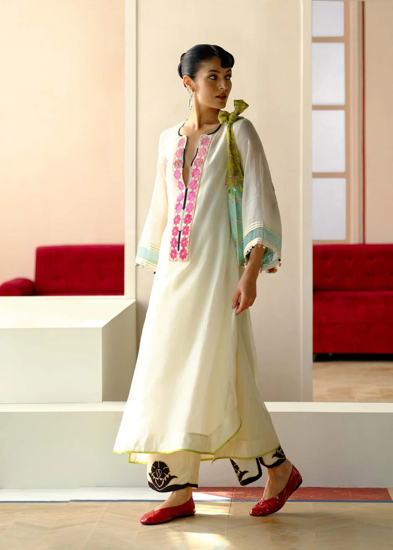 RRFP26-12 RR128509 GULTARA NECK KURTA SET (IVORY)-Size M