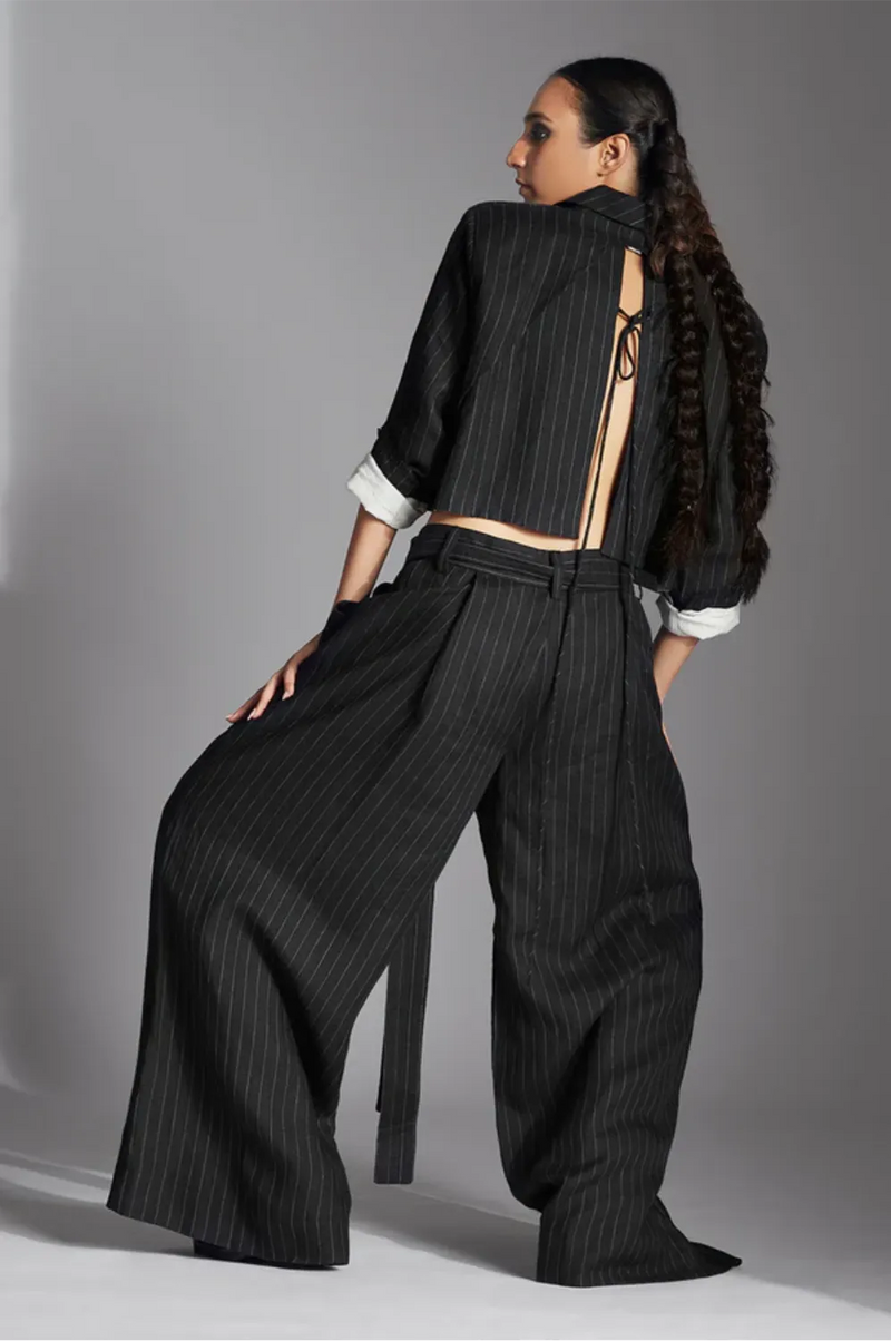 Zyra Jacket-Black and White linen by Chola in black color for women in Singapore