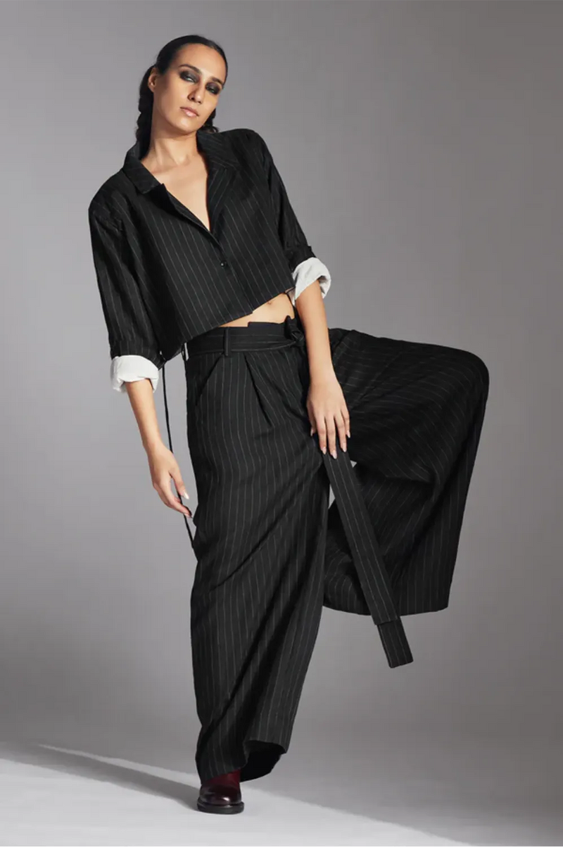 Zyra Jacket-Black and White linen by Chola in black color for women in Singapore