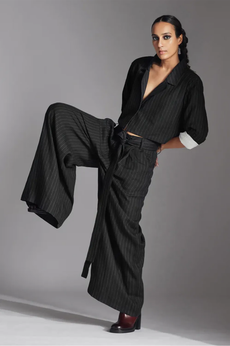 Zyra Jacket-Black and White linen by Chola in black color for women in Singapore