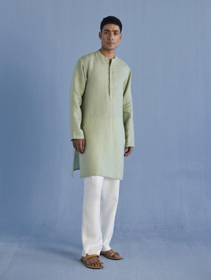 Jay Forever Linen Kurta - Mint linen by Manan Men in mint color for men in Singapore