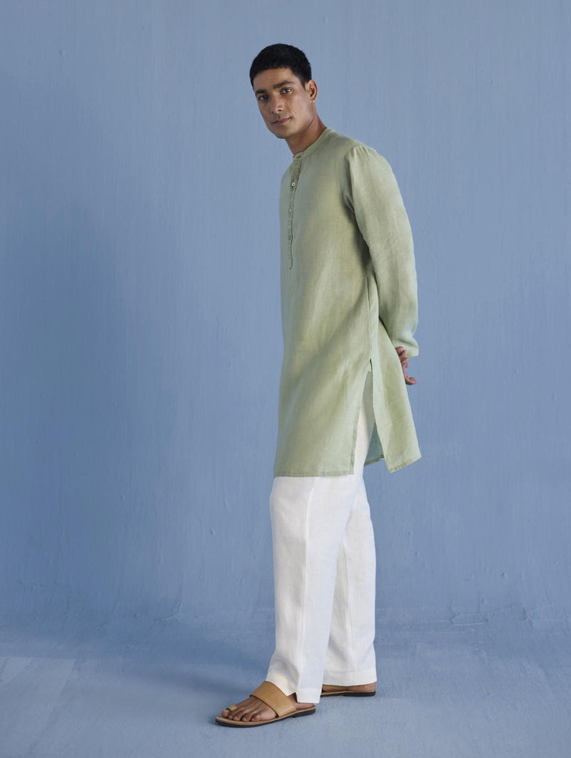 Jay Forever Linen Kurta - Mint linen by Manan Men in mint color for men in Singapore
