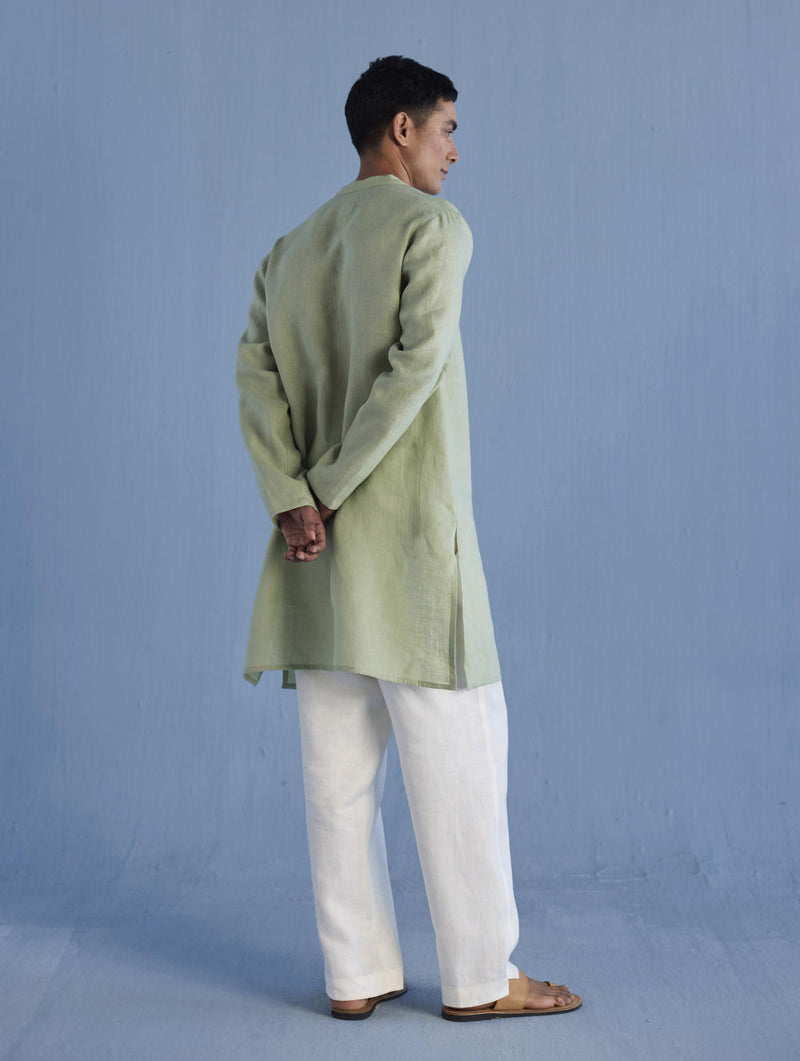 Jay Forever Linen Kurta - Mint linen by Manan Men in mint color for men in Singapore