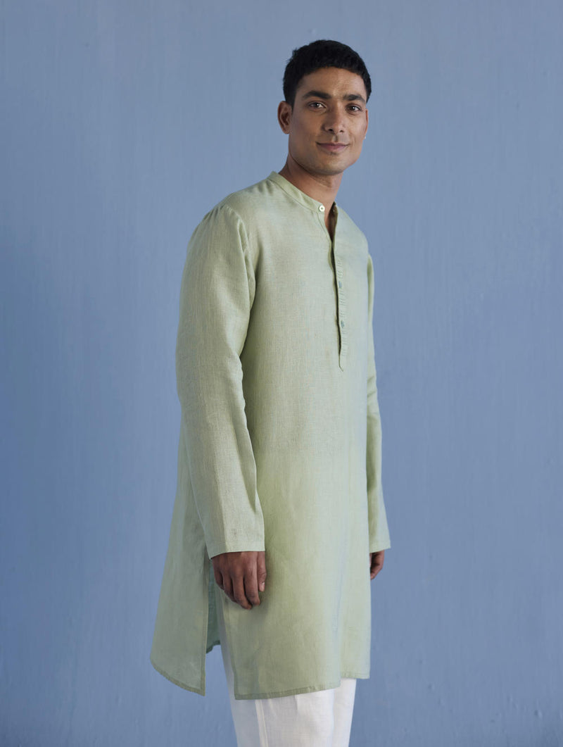 Jay Forever Linen Kurta - Mint linen by Manan Men in mint color for men in Singapore