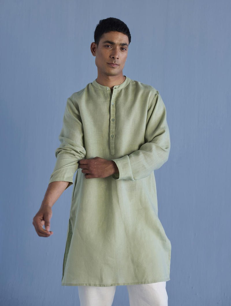 Jay Forever Linen Kurta - Mint linen by Manan Men in mint color for men in Singapore