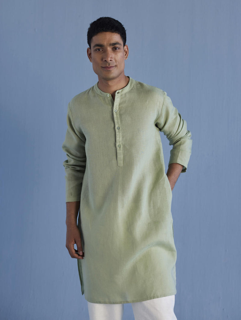 Jay Forever Linen Kurta - Mint linen by Manan Men in mint color for men in Singapore