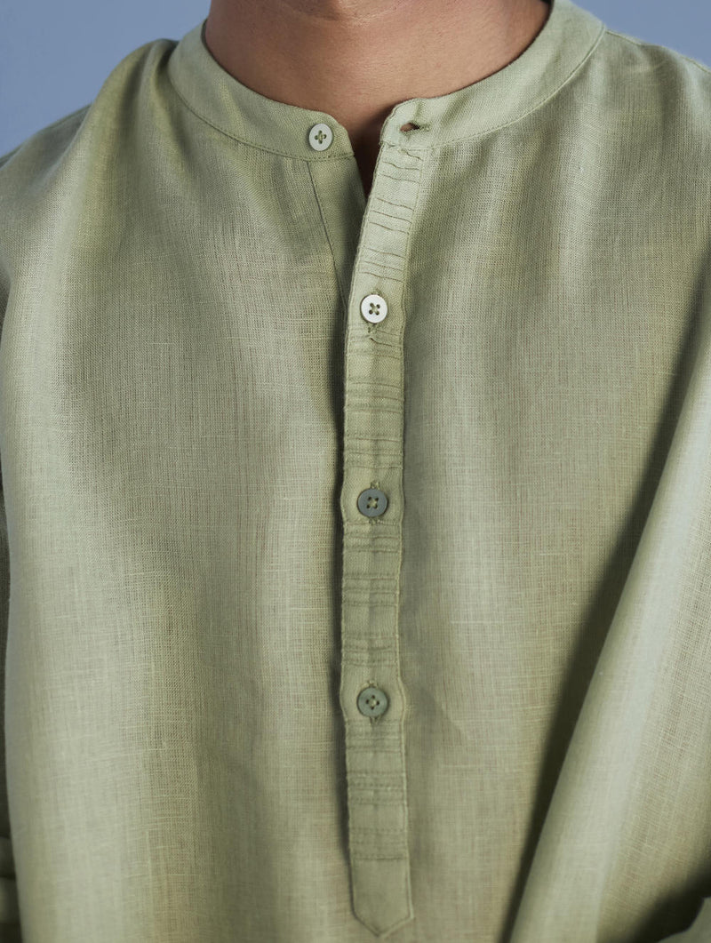 Jay Forever Linen Kurta - Mint linen by Manan Men in mint color for men in Singapore