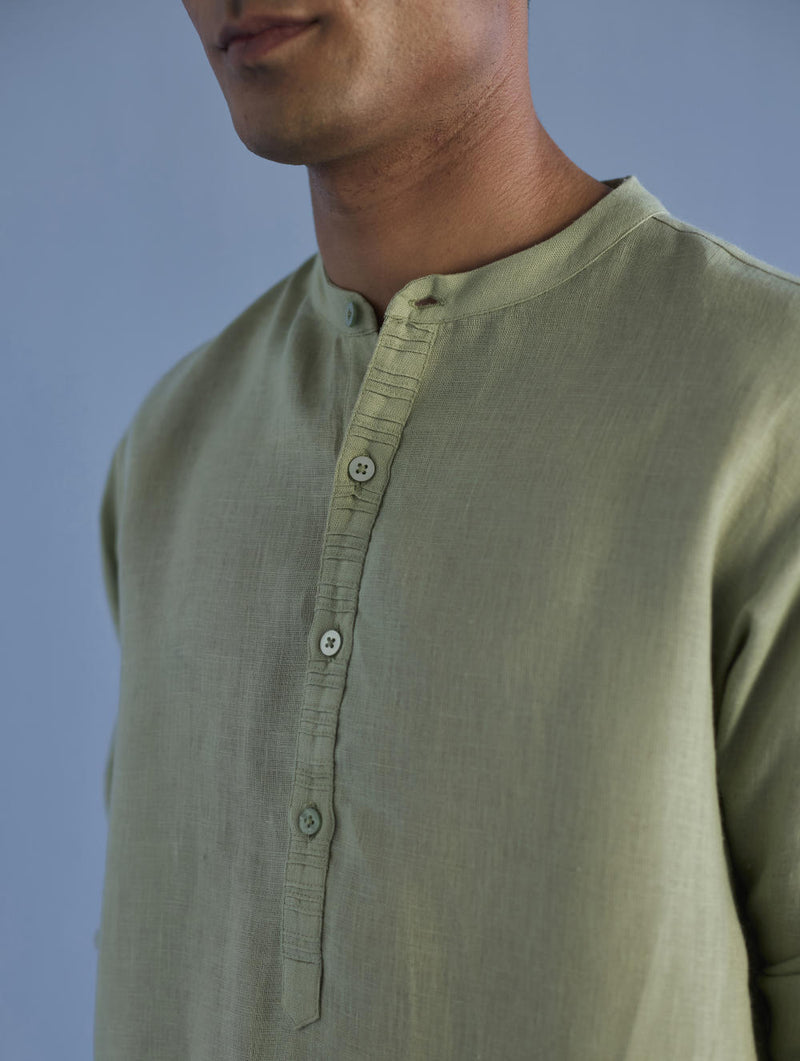 Jay Forever Linen Kurta - Mint linen by Manan Men in mint color for men in Singapore