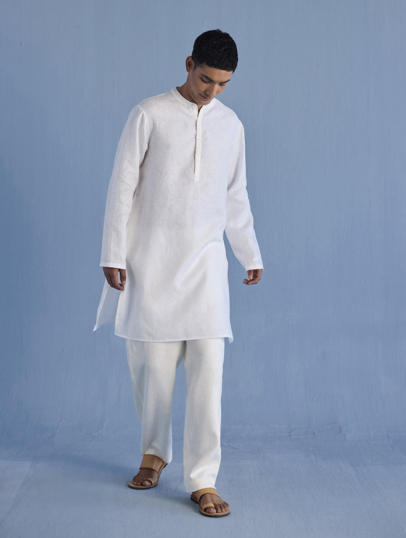 Jay Forever Linen Kurta - White linen by Manan Men in white color for men in Singapore