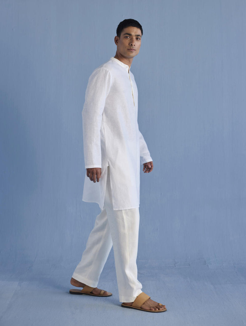 Jay Forever Linen Kurta - White linen by Manan Men in white color for men in Singapore