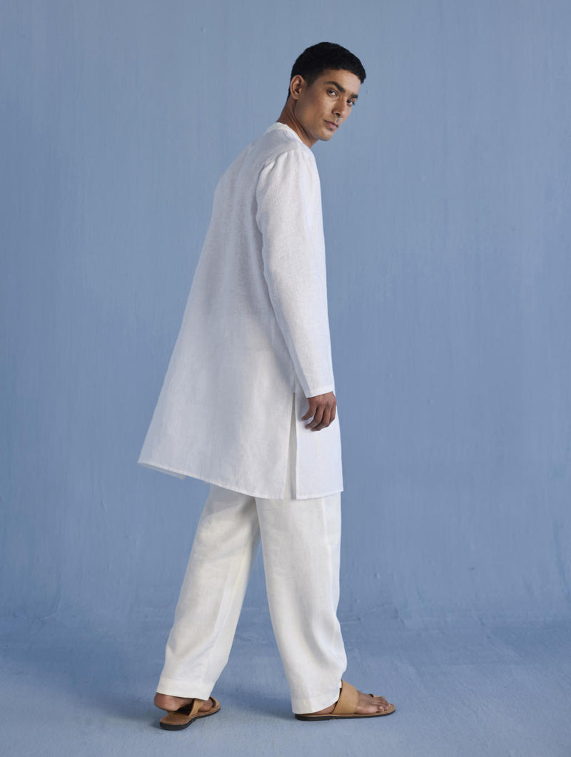 Jay Forever Linen Kurta - White linen by Manan Men in white color for men in Singapore