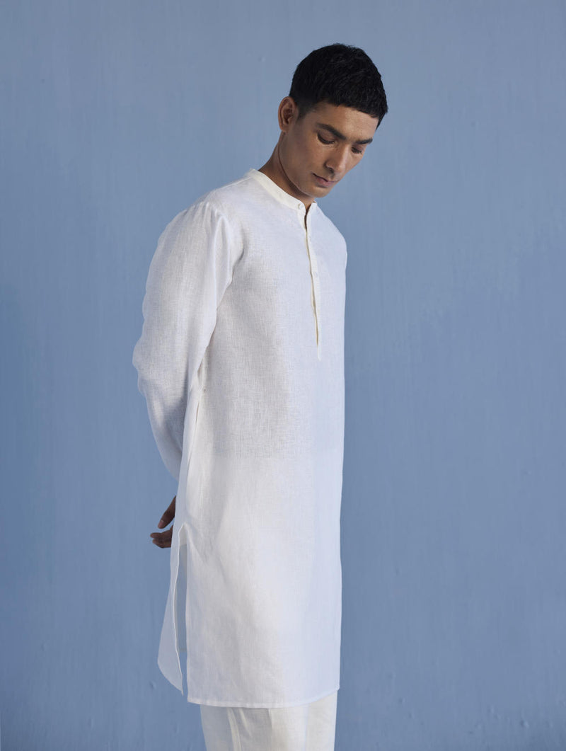 Jay Forever Linen Kurta - White linen by Manan Men in white color for men in Singapore