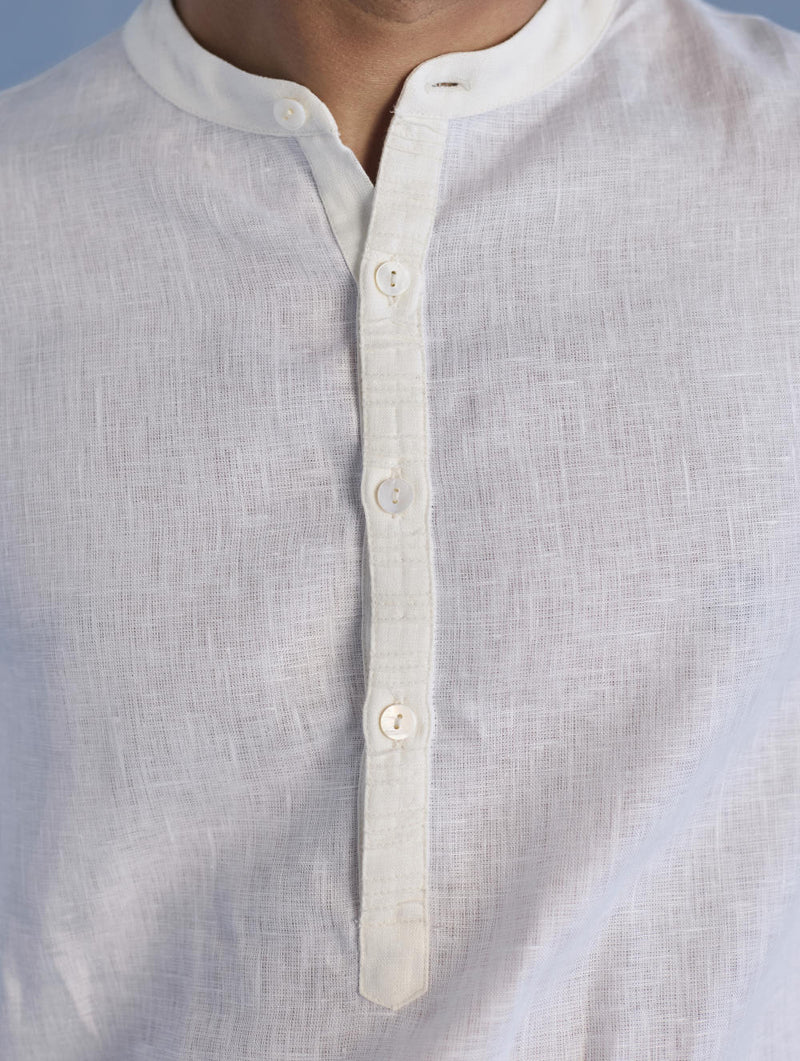 Jay Forever Linen Kurta - White linen by Manan Men in white color for men in Singapore