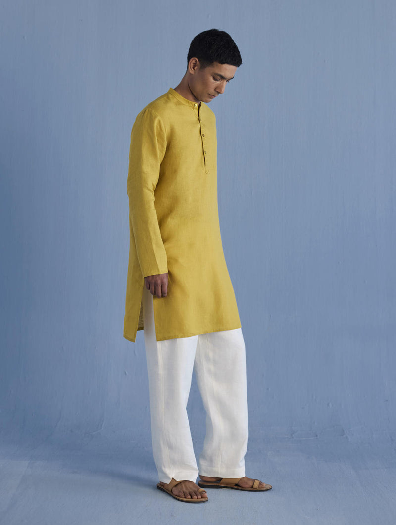 Jay Forever Linen Kurta - Ochre linen by Manan Men for men in Singapore