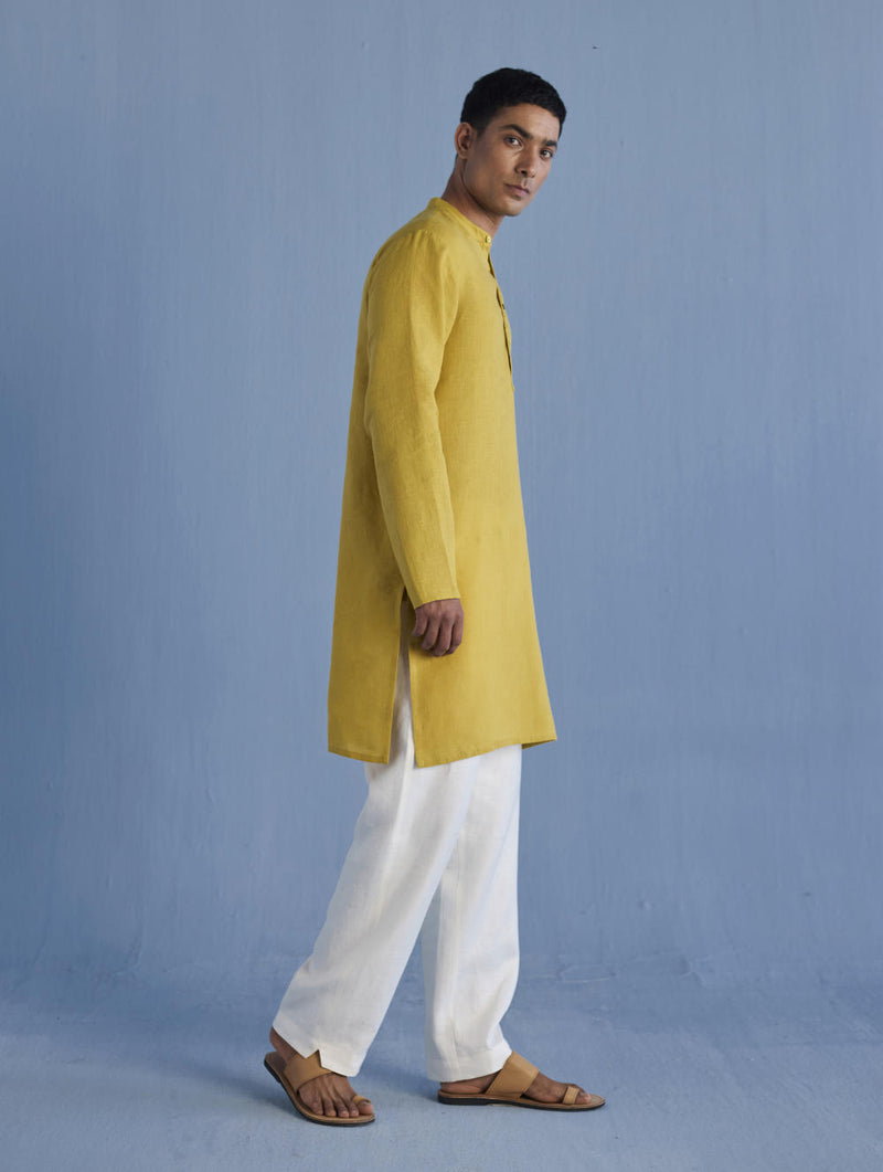 Jay Forever Linen Kurta - Ochre linen by Manan Men for men in Singapore