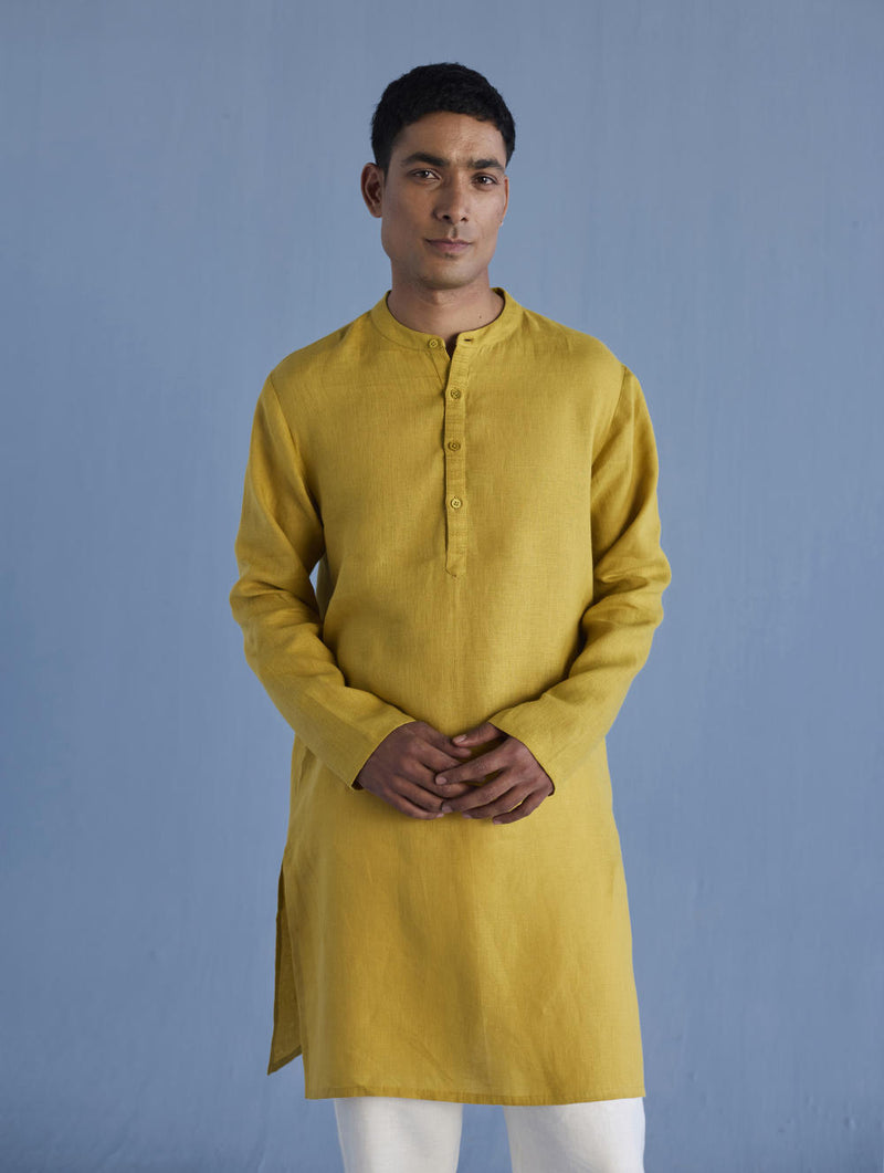 Jay Forever Linen Kurta - Ochre linen by Manan Men for men in Singapore