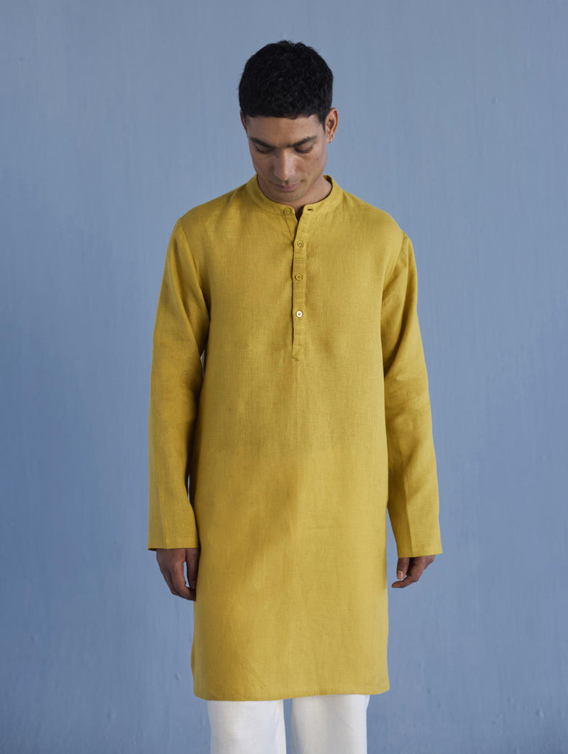 Jay Forever Linen Kurta - Ochre linen by Manan Men for men in Singapore