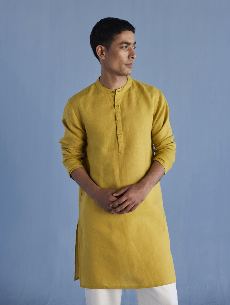Jay Forever Linen Kurta - Ochre linen by Manan Men for men in Singapore