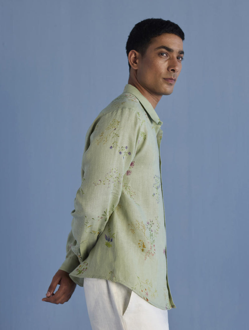 Kabo Floral Linen Shirt - Mint