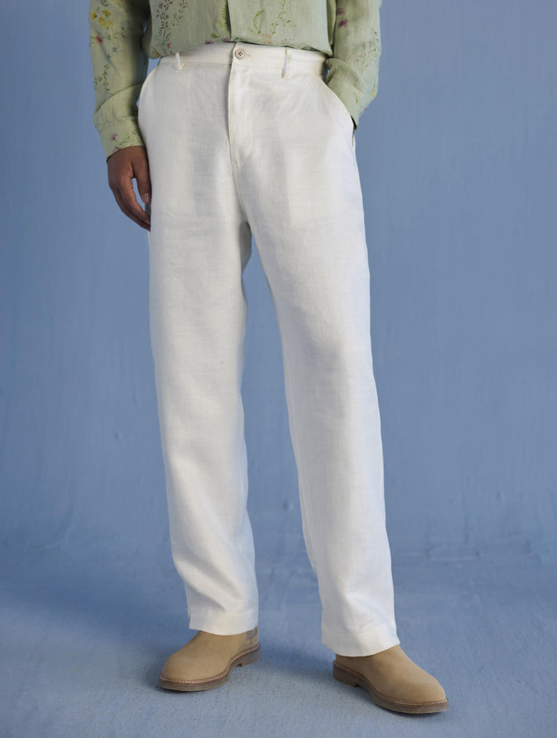 Neo Timeless Linen Pants - Ivory linen by Manan Men in natural color for men in Singapore