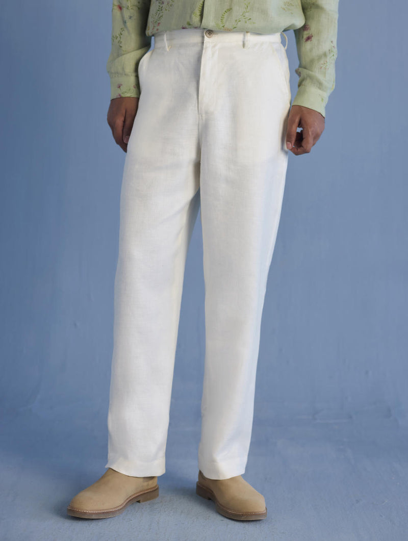 Neo Timeless Linen Pants - Ivory linen by Manan Men in natural color for men in Singapore