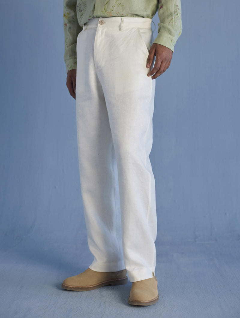 Neo Timeless Linen Pants - Ivory linen by Manan Men in natural color for men in Singapore