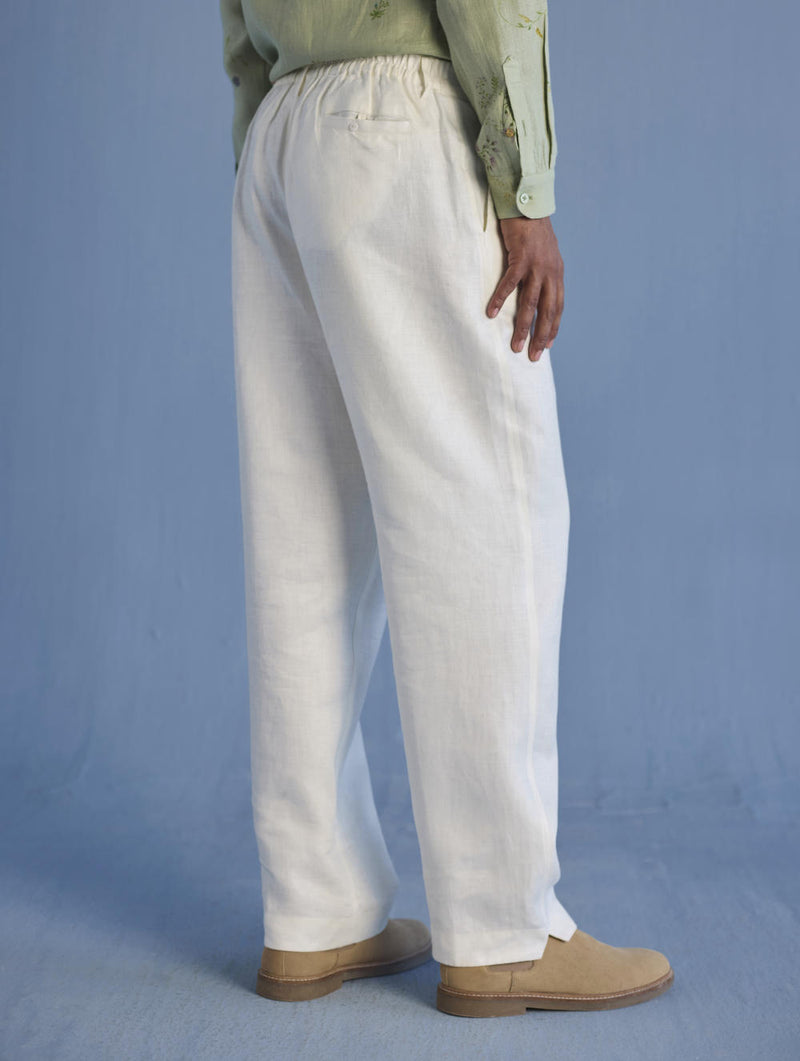 Neo Timeless Linen Pants - Ivory linen by Manan Men in natural color for men in Singapore