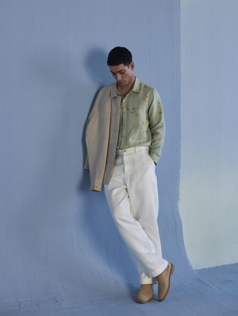 Neo Timeless Linen Pants - Ivory linen by Manan Men in natural color for men in Singapore