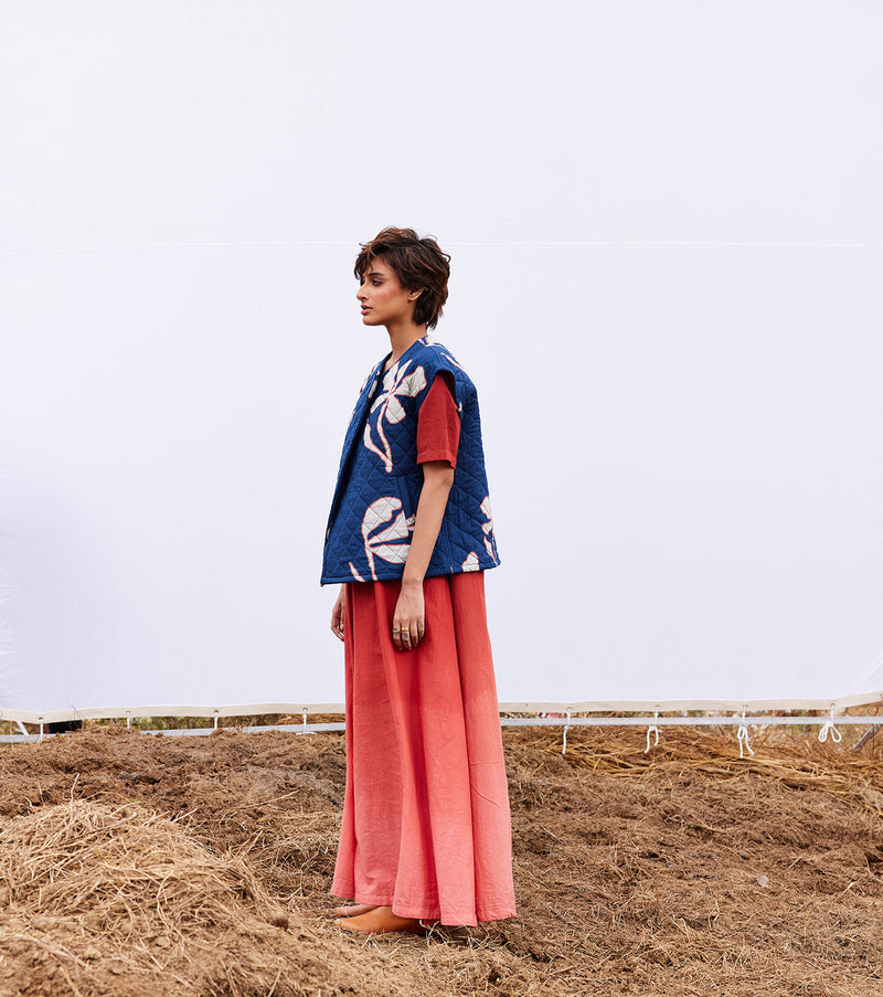 Aster vest jacket cotton by Khara Kapas in blue for women in Singapore