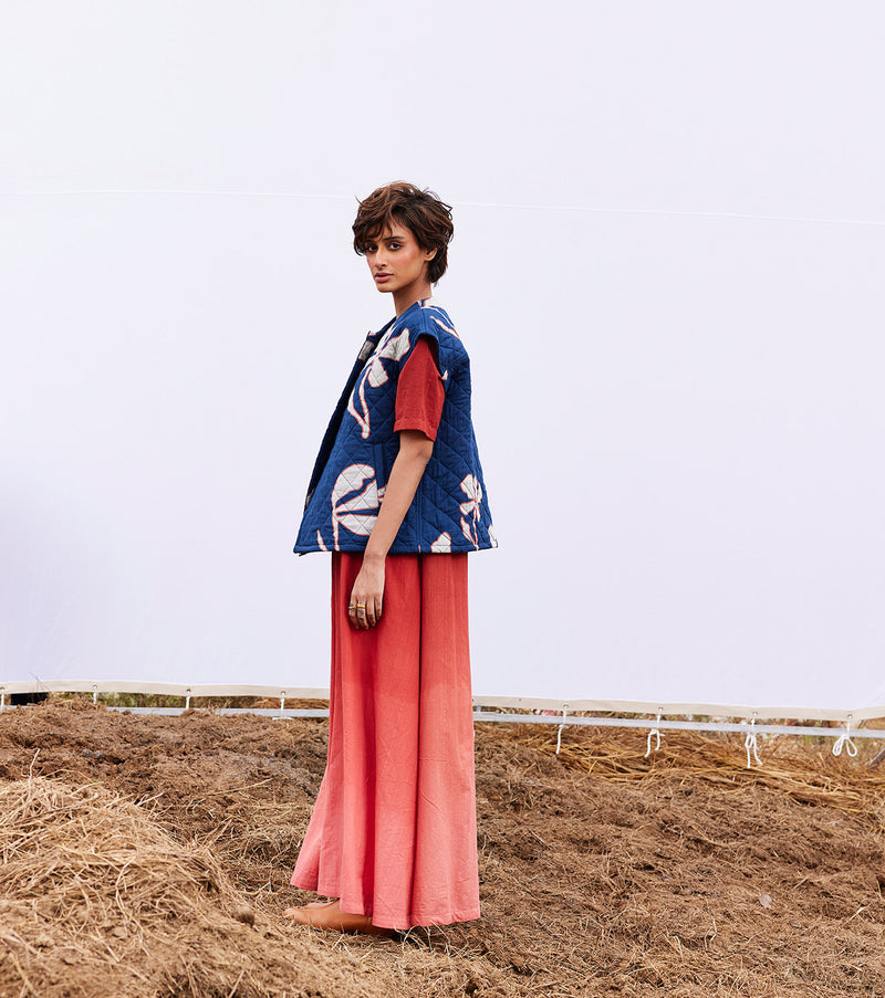 Aster vest jacket cotton by Khara Kapas in blue for women in Singapore