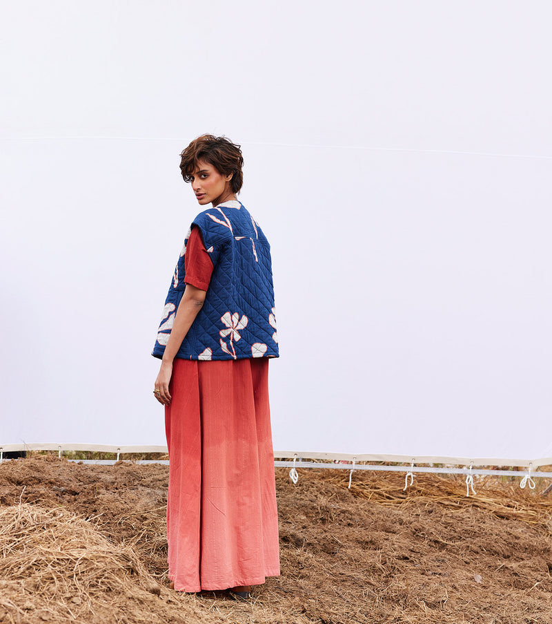 Aster vest jacket cotton by Khara Kapas in blue for women in Singapore