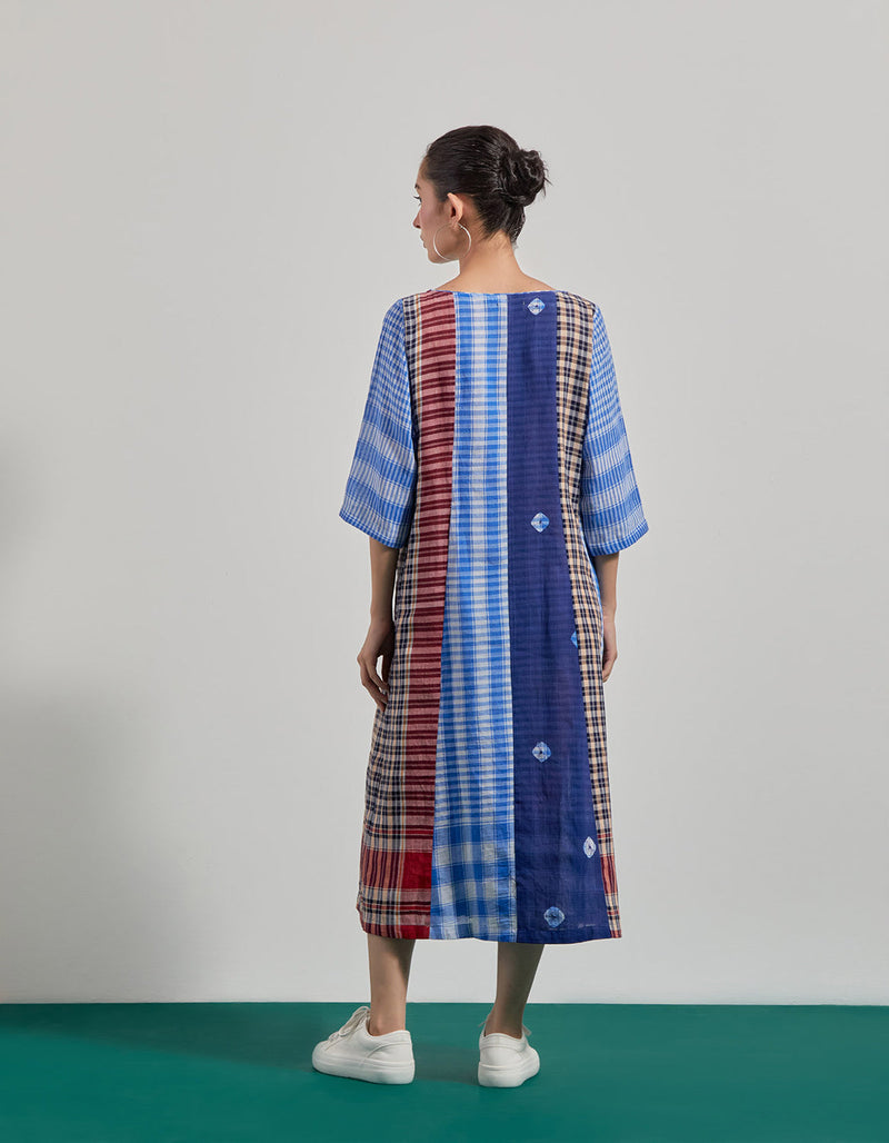 The Sarus Dress gamcha dress by 145 East in blue for women in Singapore