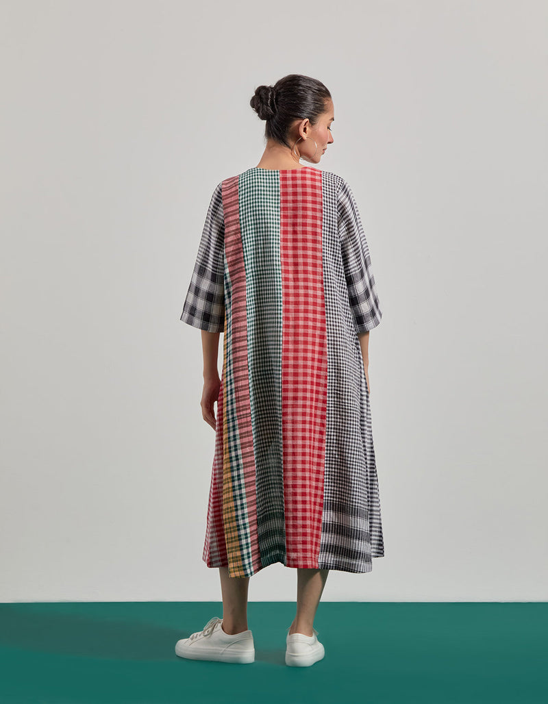 Sierra Dress gamcha dress by 145 East in green, red for women in Singapore