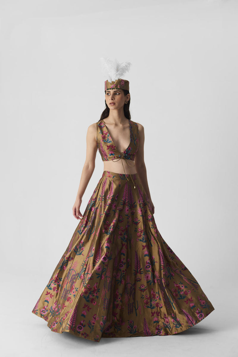 BAHAR LEHENGA silk by Yam in multi color for women in Singapore