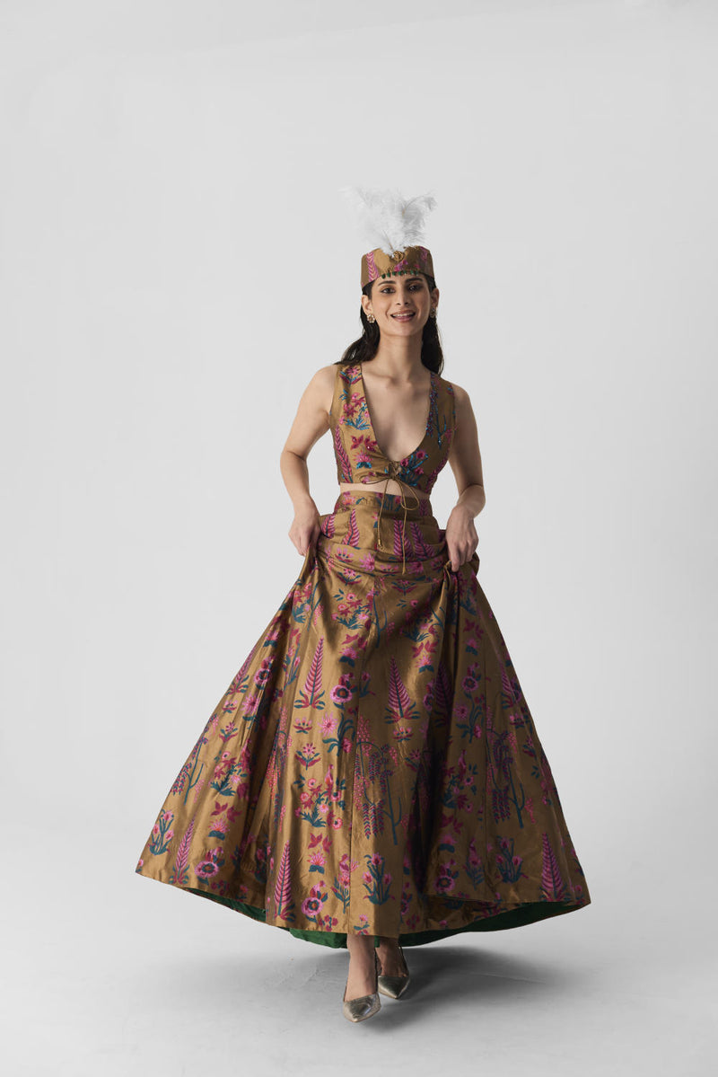 BAHAR LEHENGA silk by Yam in multi color for women in Singapore