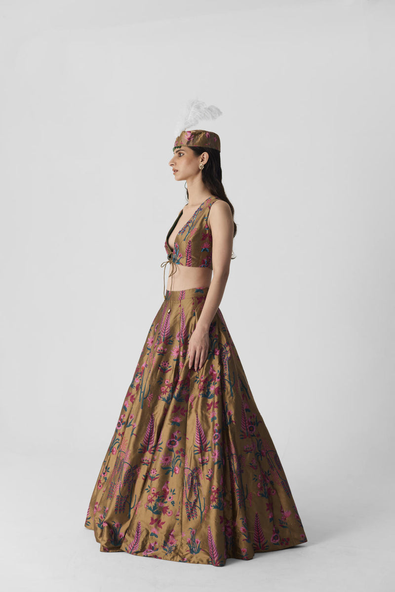 BAHAR LEHENGA silk by Yam in multi color for women in Singapore