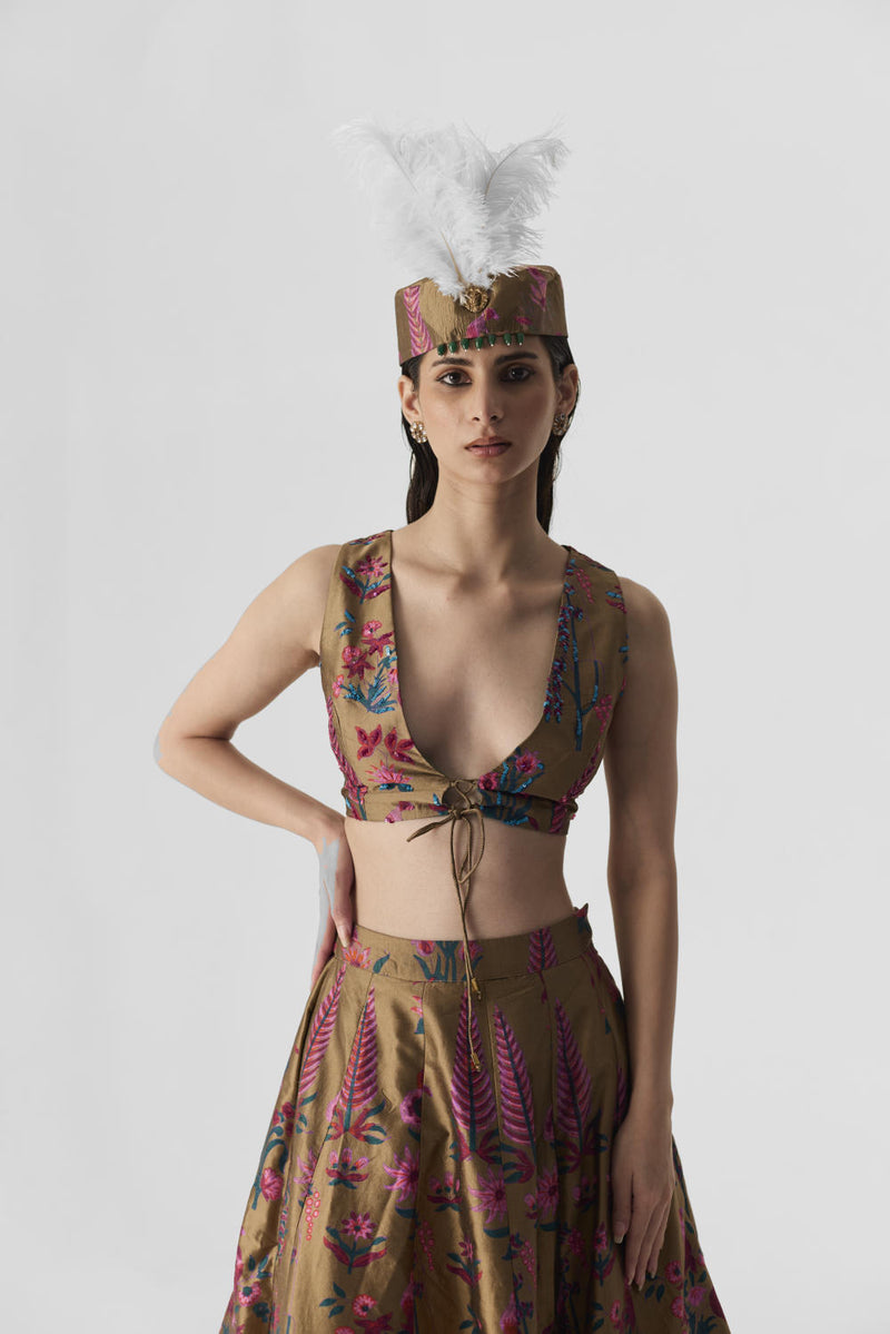 BAHAR LEHENGA silk by Yam in multi color for women in Singapore