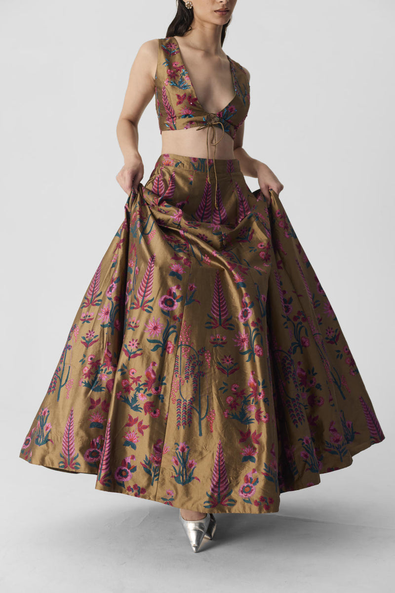 BAHAR LEHENGA silk by Yam in multi color for women in Singapore