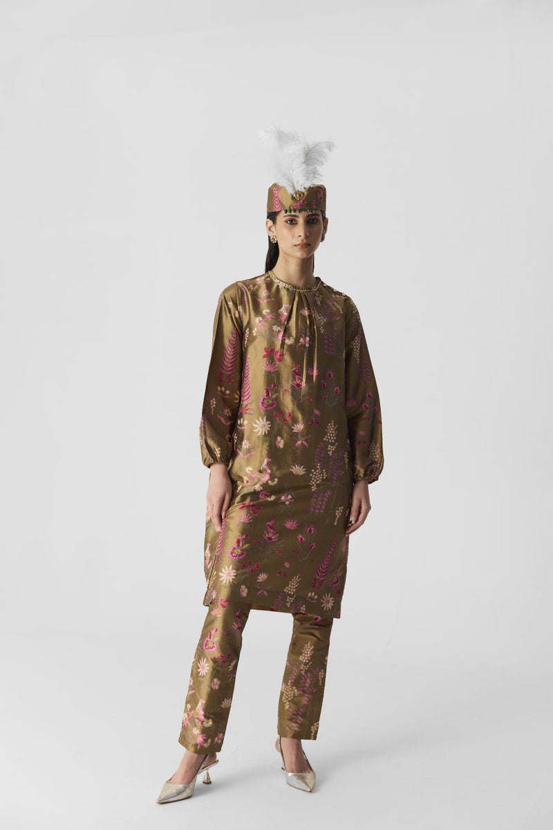 BAHAR PINK KURTA SET silk by Yam in multi color for women in Singapore