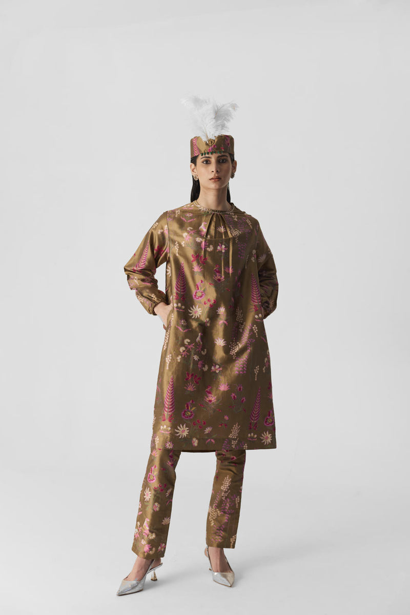 BAHAR PINK KURTA SET silk by Yam in multi color for women in Singapore
