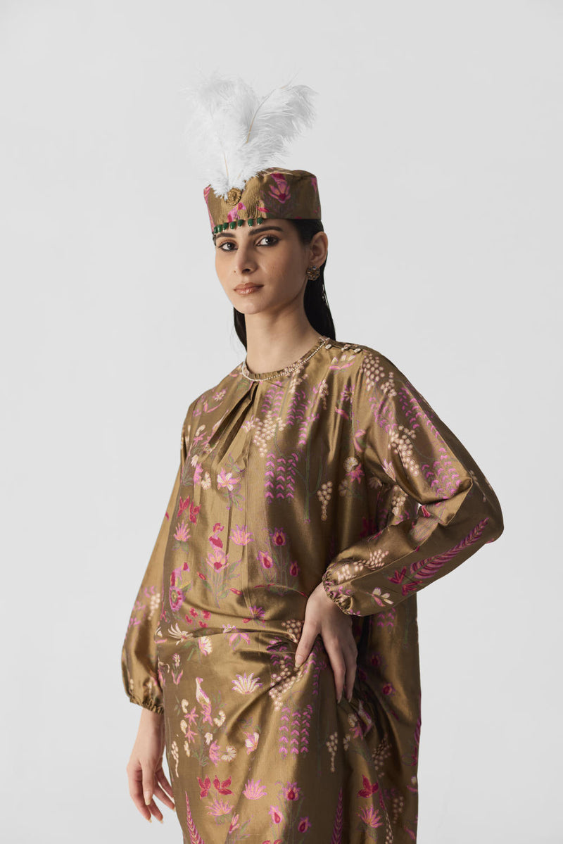 BAHAR PINK KURTA SET silk by Yam in multi color for women in Singapore