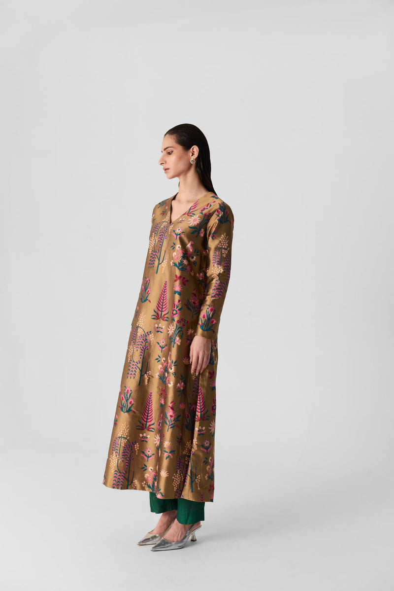BAHAR V NECK KURTA SET silk by Yam in multi color for women in Singapore